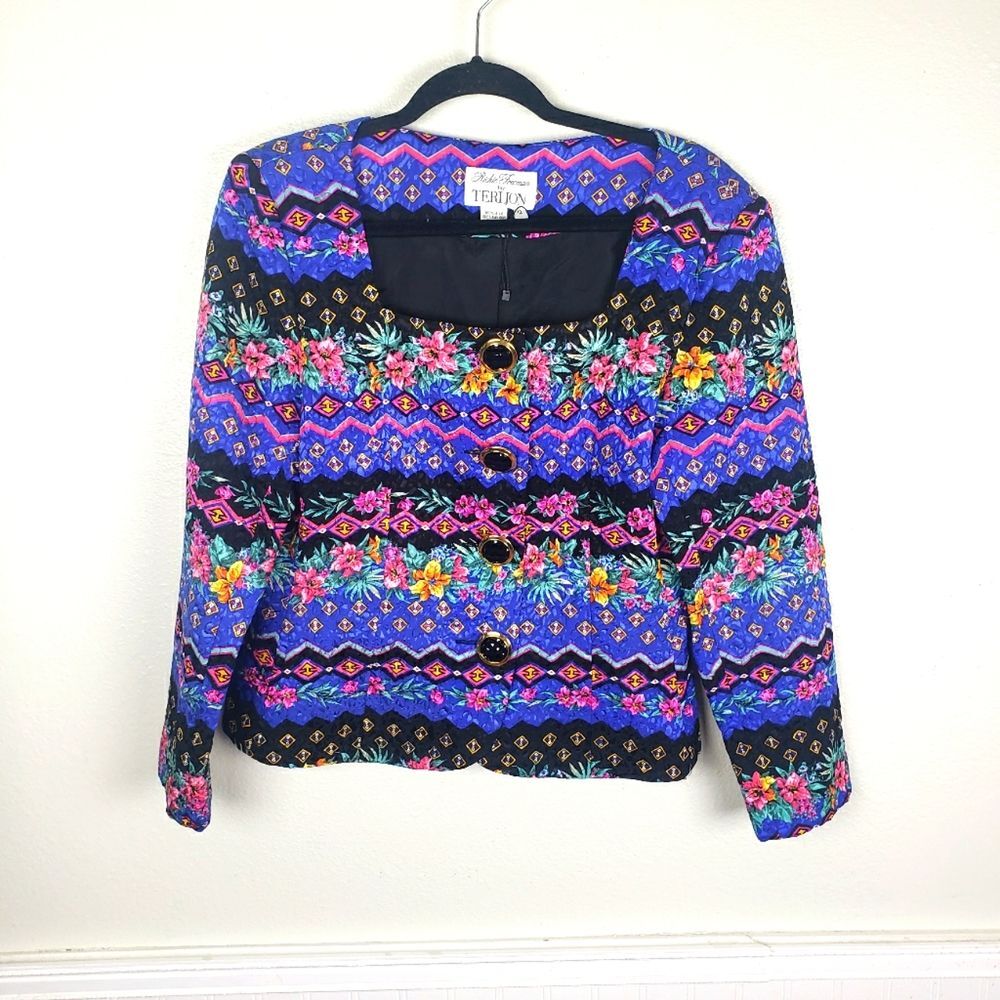 Women's Quilted Floral Cottagecore Rickoe Freeman For Teri John Button Top Sz 12
